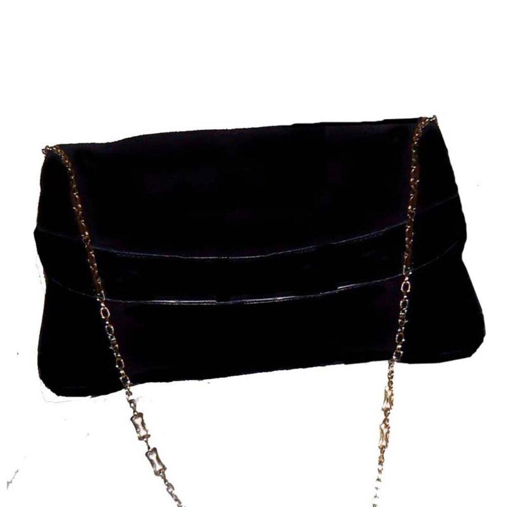Black Envelope Suede Clutch Handbag Chain Strap